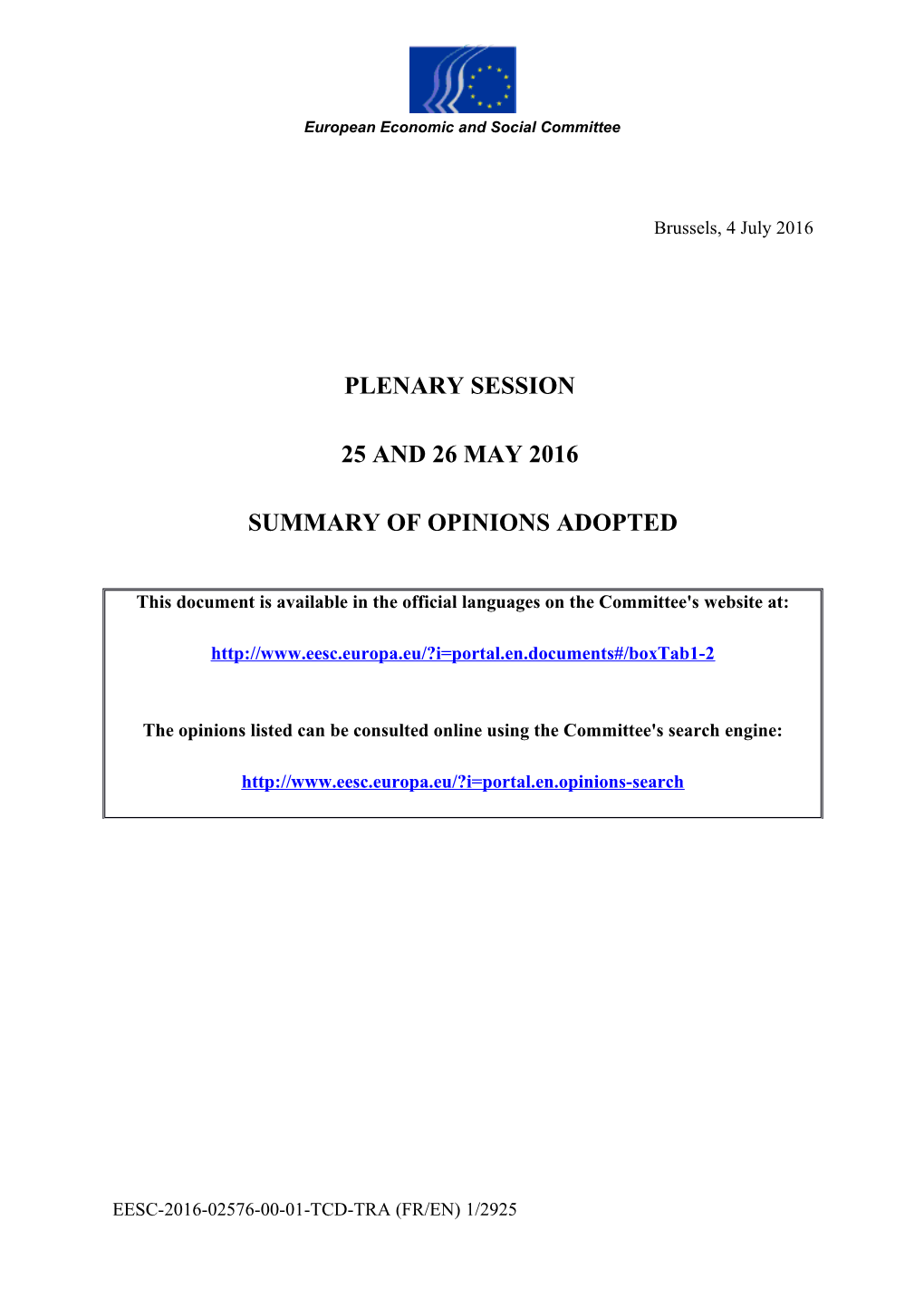 Summary - 517Th Plenary Session - 25 and 26 May 2016
