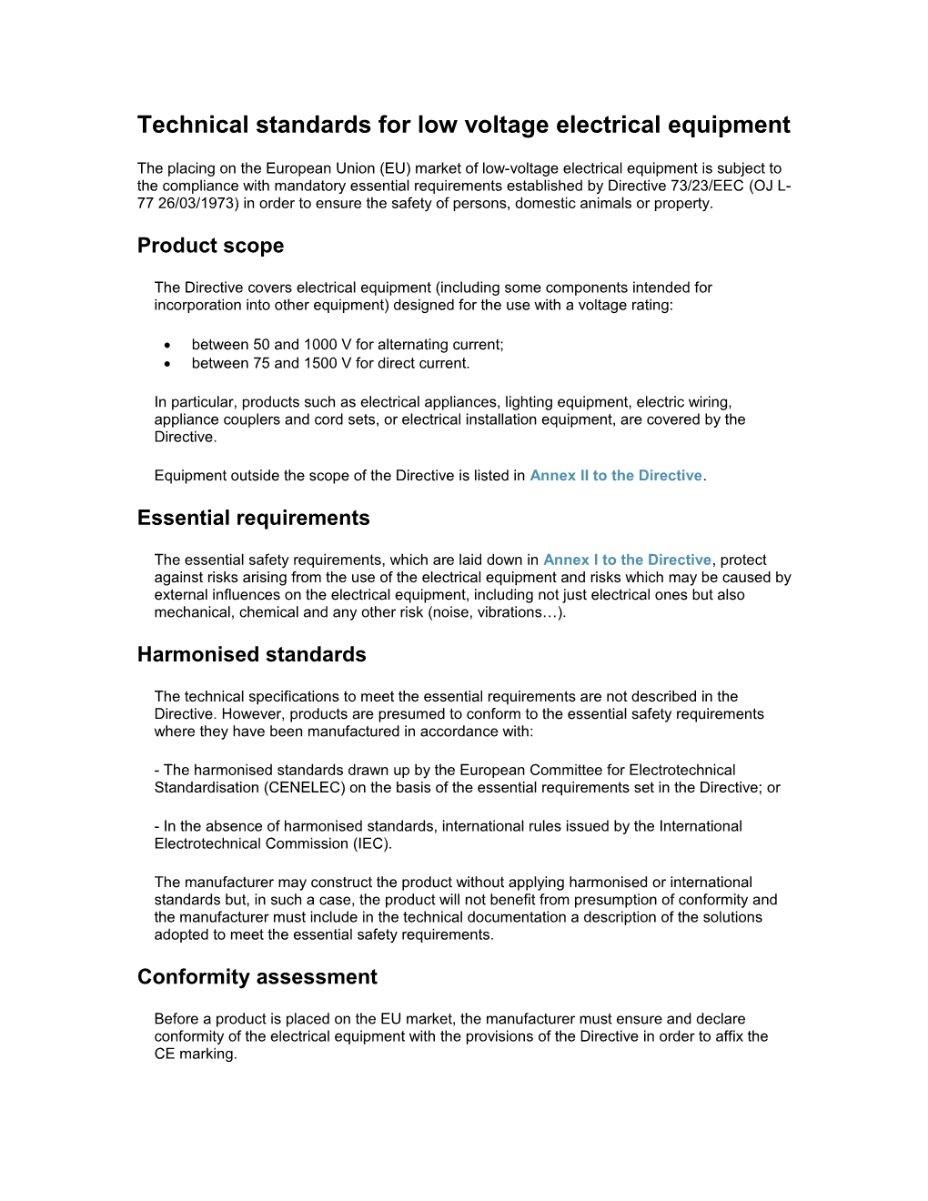 Technical Standards for Low Voltage Electrical Equipment