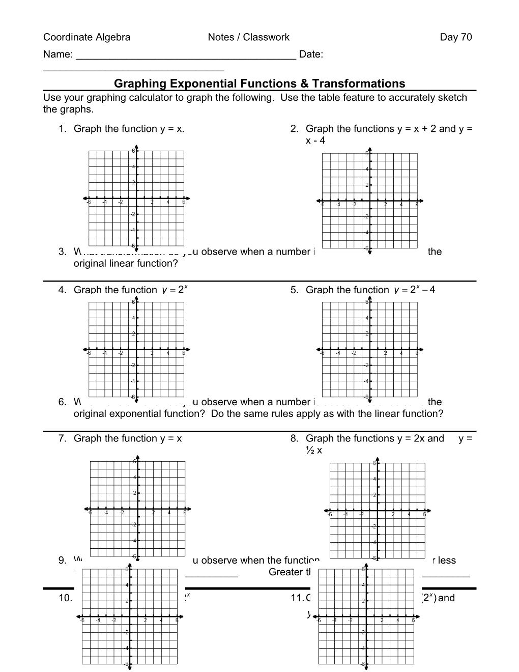 Graphing Exponential Functions & Transformations