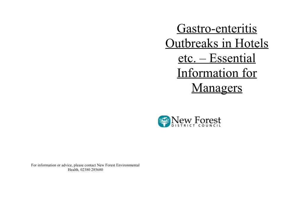 Outbreak of Viral Gastro Enteritis in Hotels Guidance for Hotel Managers