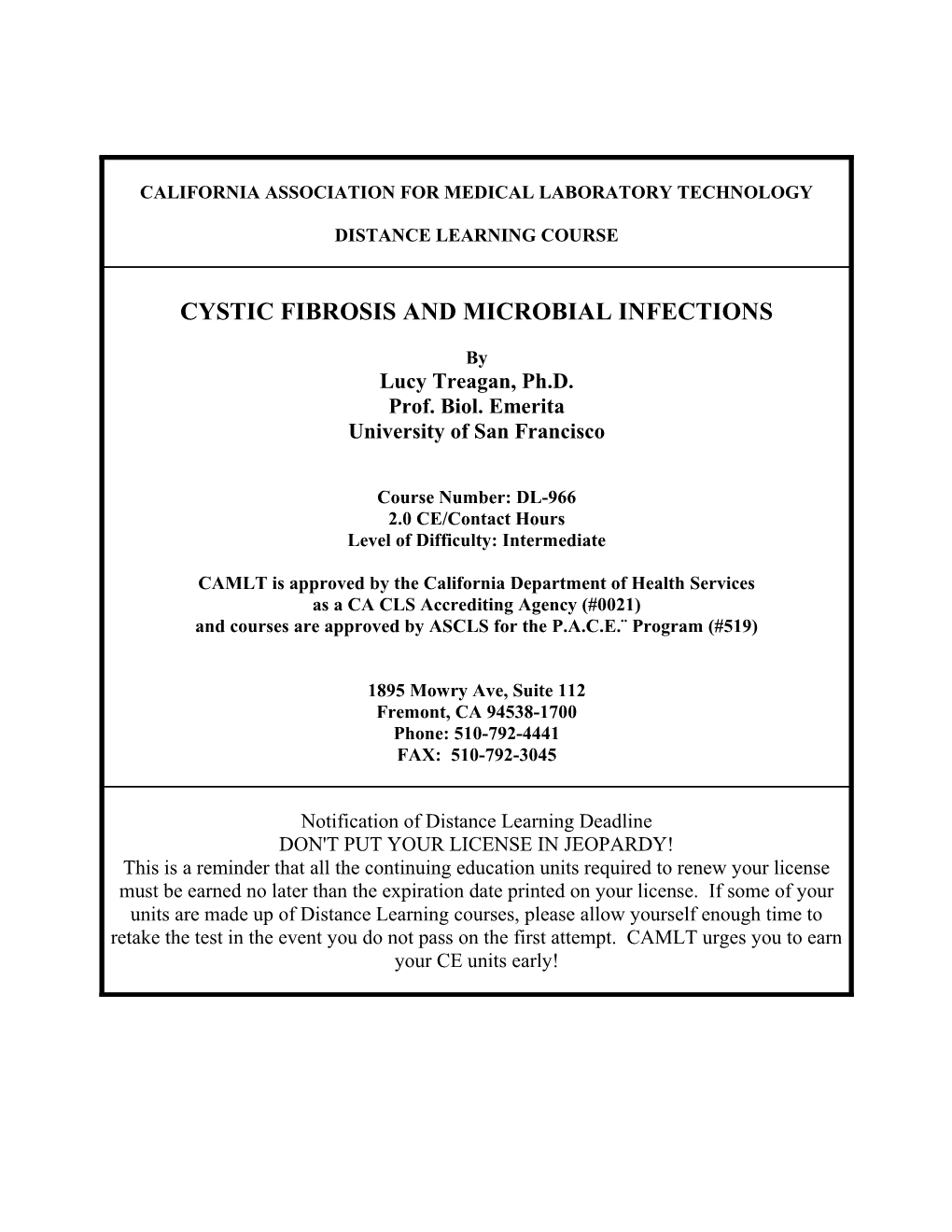 Cystic Fibrosis and Microbial Infections