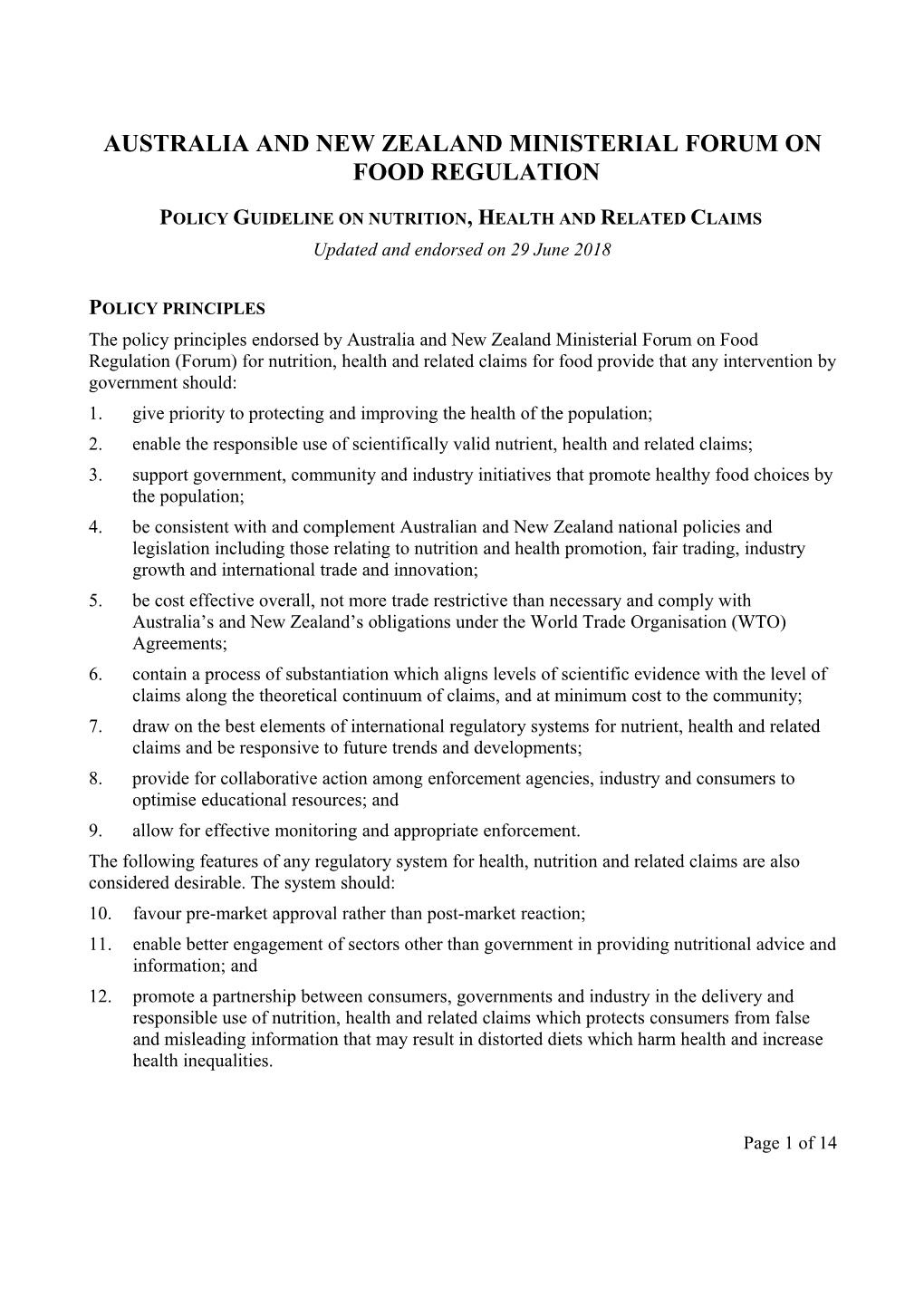 Policy Guideline-Nutrition Health and Related Claims - Phase 1 Draft V3
