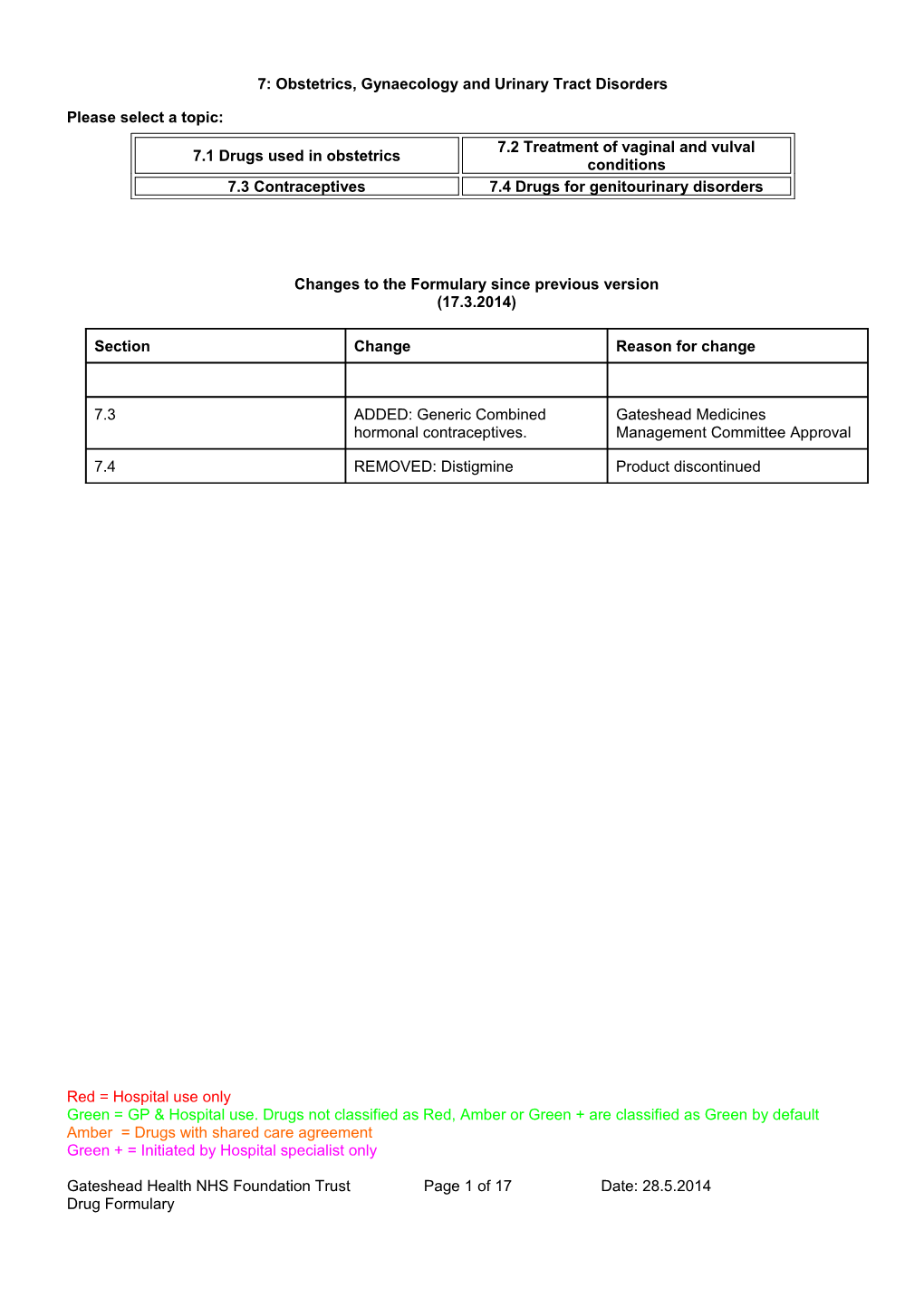 7: Obstetrics, Gynaecology and Urinary Tract Disorders