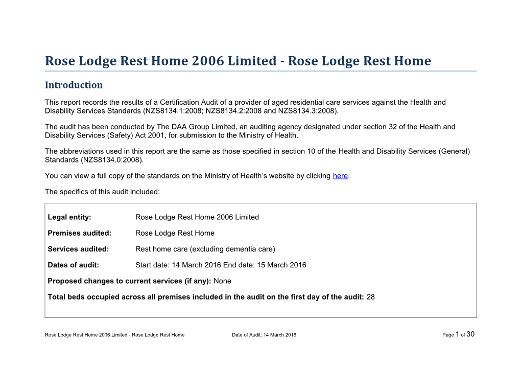 Rose Lodge Rest Home 2006 Limited - Rose Lodge Rest Home