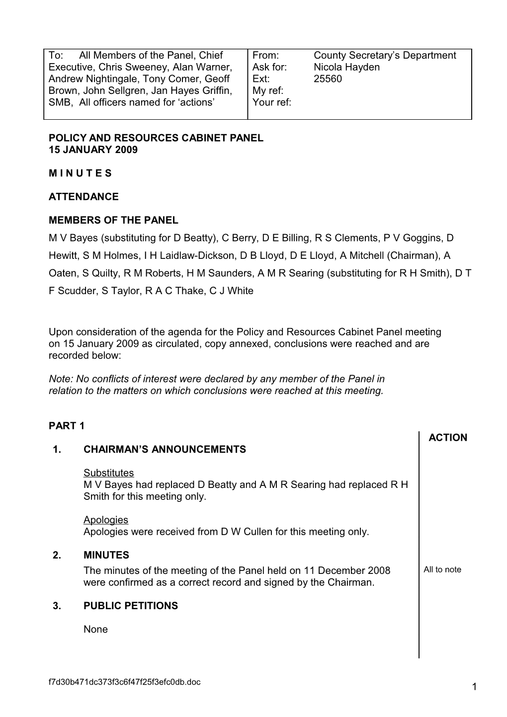 Policy & Resources Cabinet Panel Minutes 12 June 2008