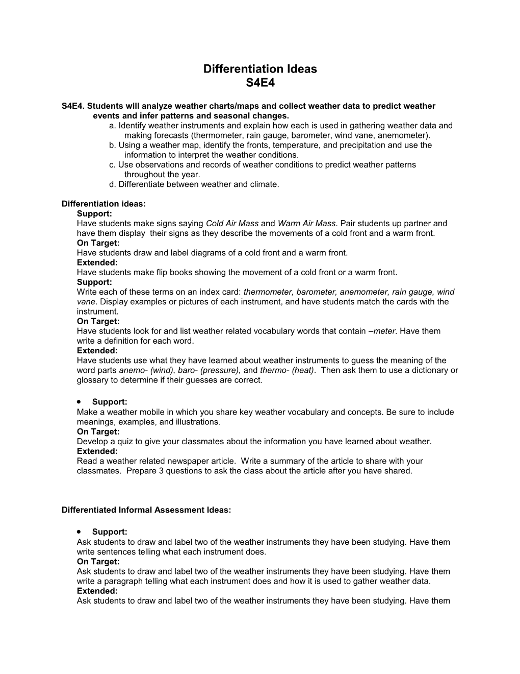 Differentiation Ideas