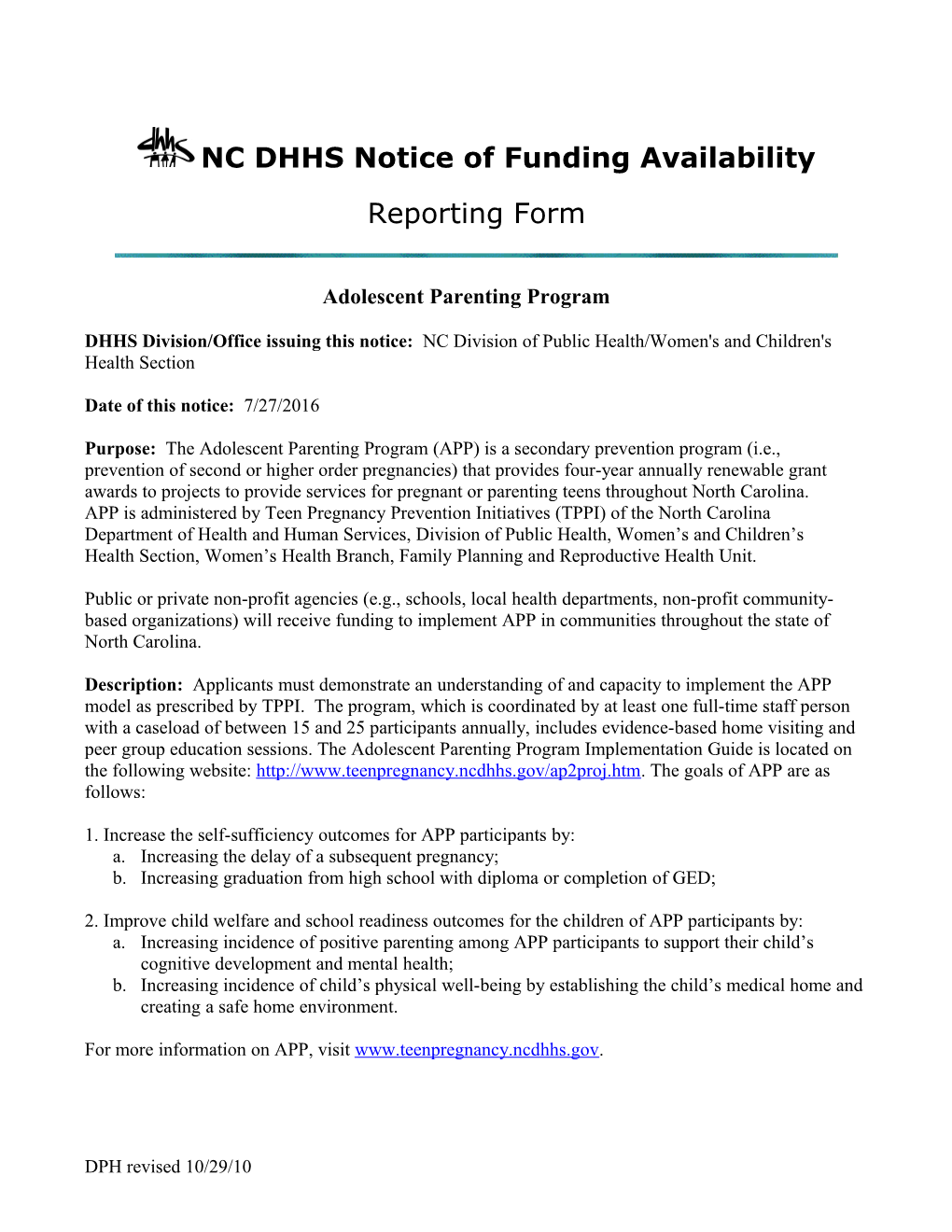 NC DHHS Notice of Funding Availability s1