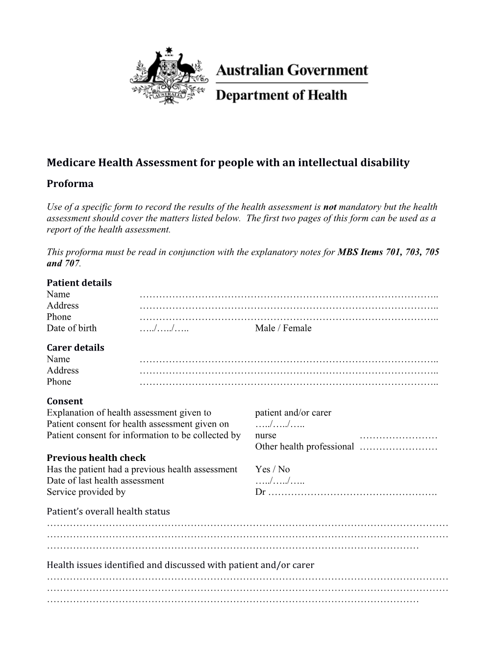 Medicare Health Assessment for People with an Intellectual Disability