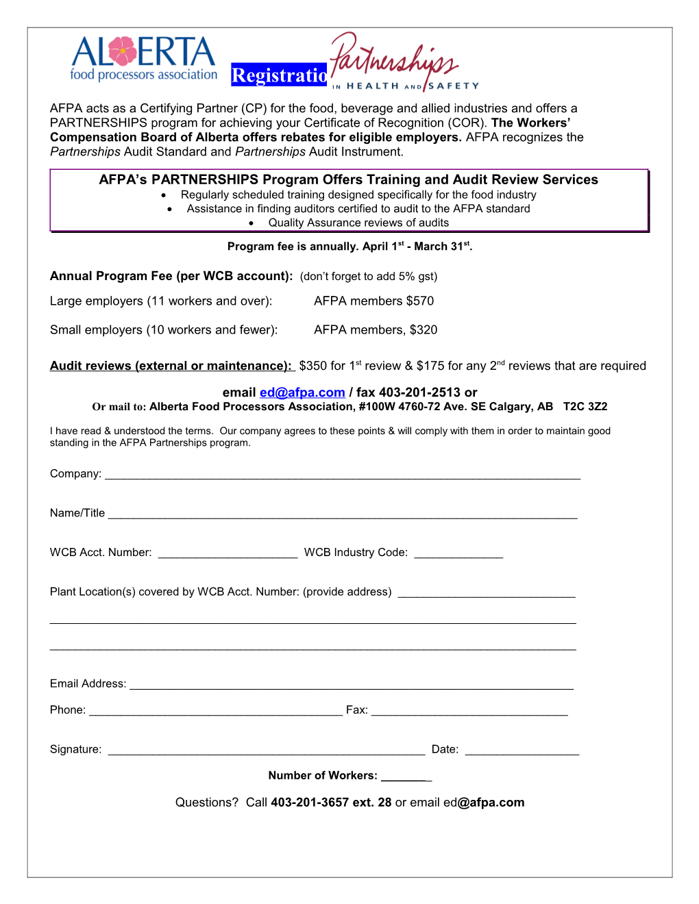 Afpa Pir Registration Form for Program Year 2000