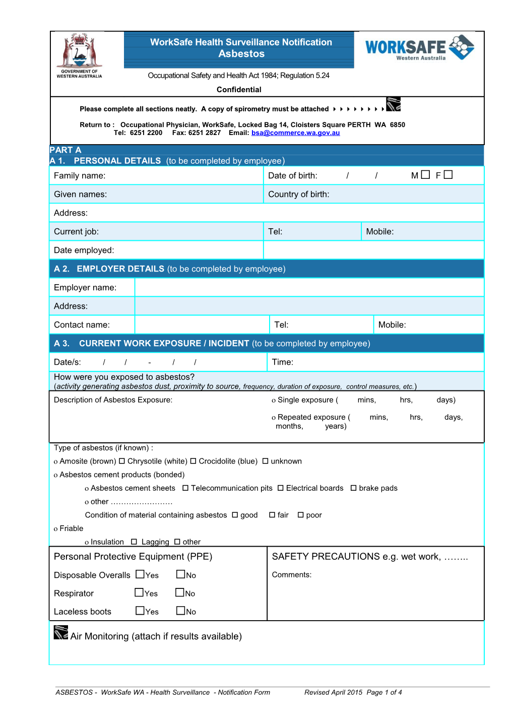 Asbestos Health Surveillance Form