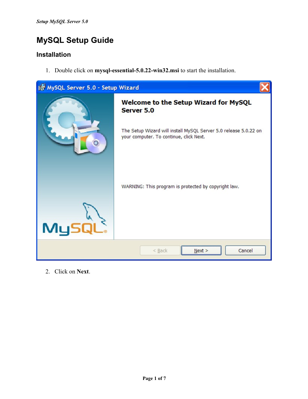 Setup Mysql Server 5.0