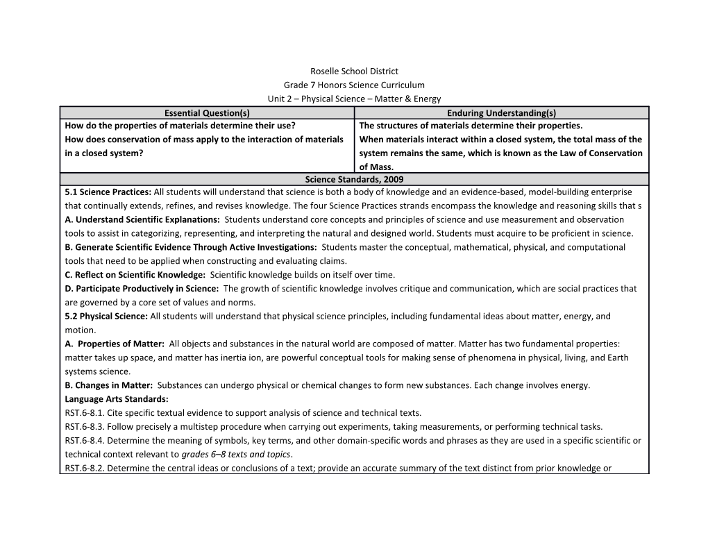 Grade 7 Honors Science Curriculum s1