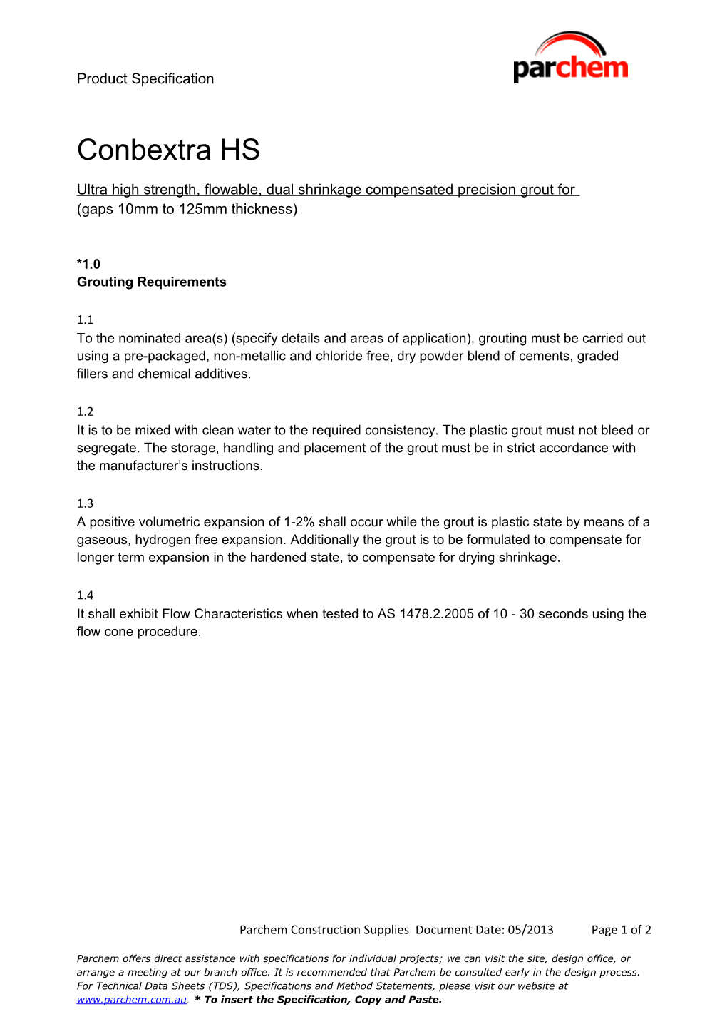 Grouting Requirements