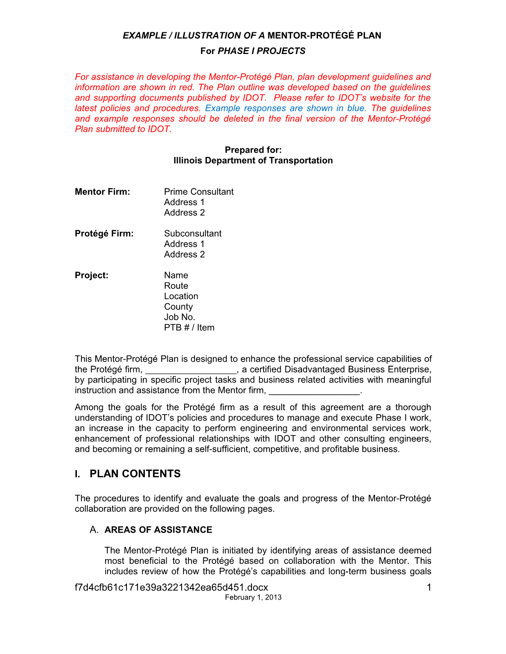 Example / Illustration of a Mentor-Protégé Plan