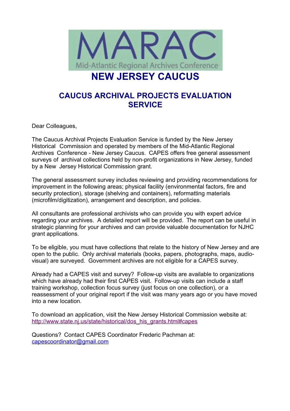 Caucus Archival Projects Evaluation Service