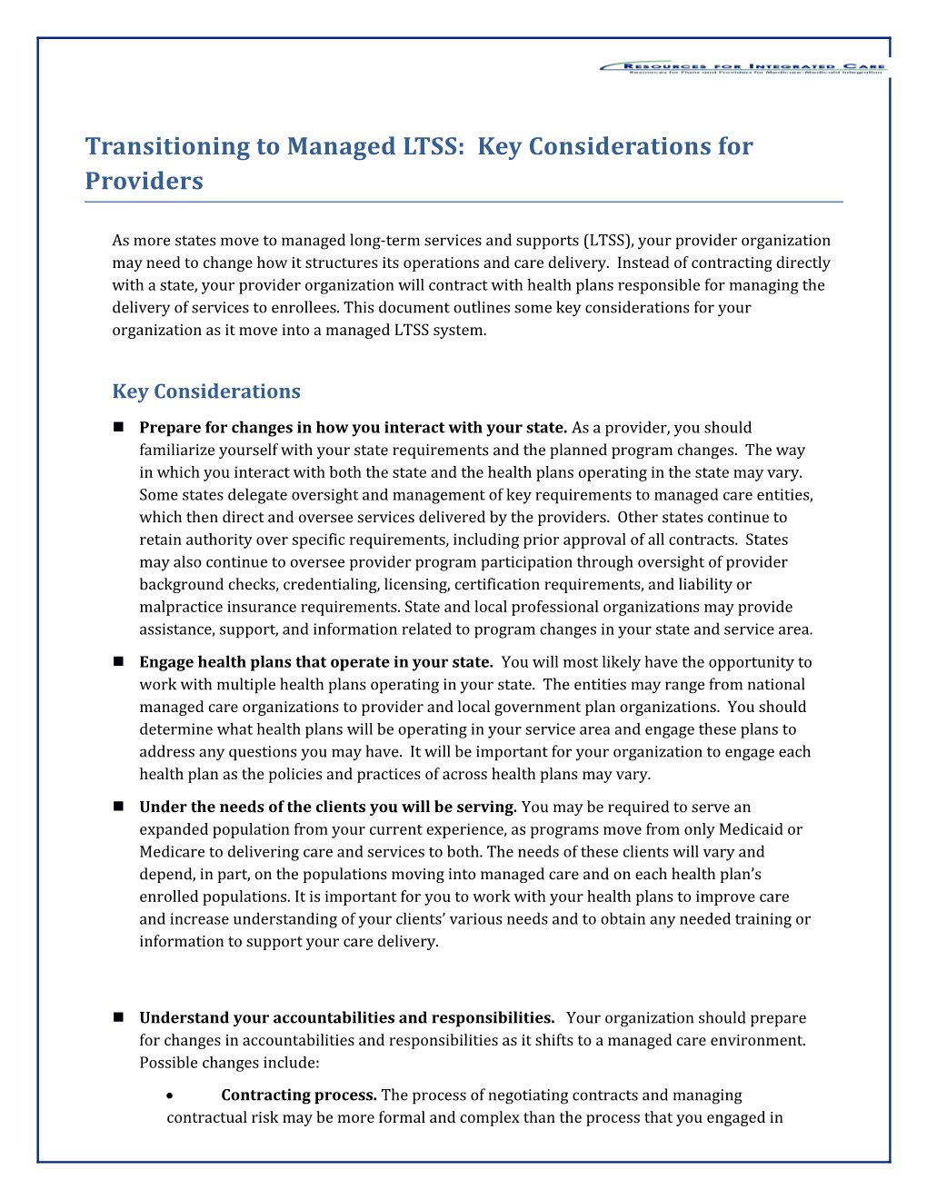 Transitioning to Managed LTSS: Key Considerations for Providers