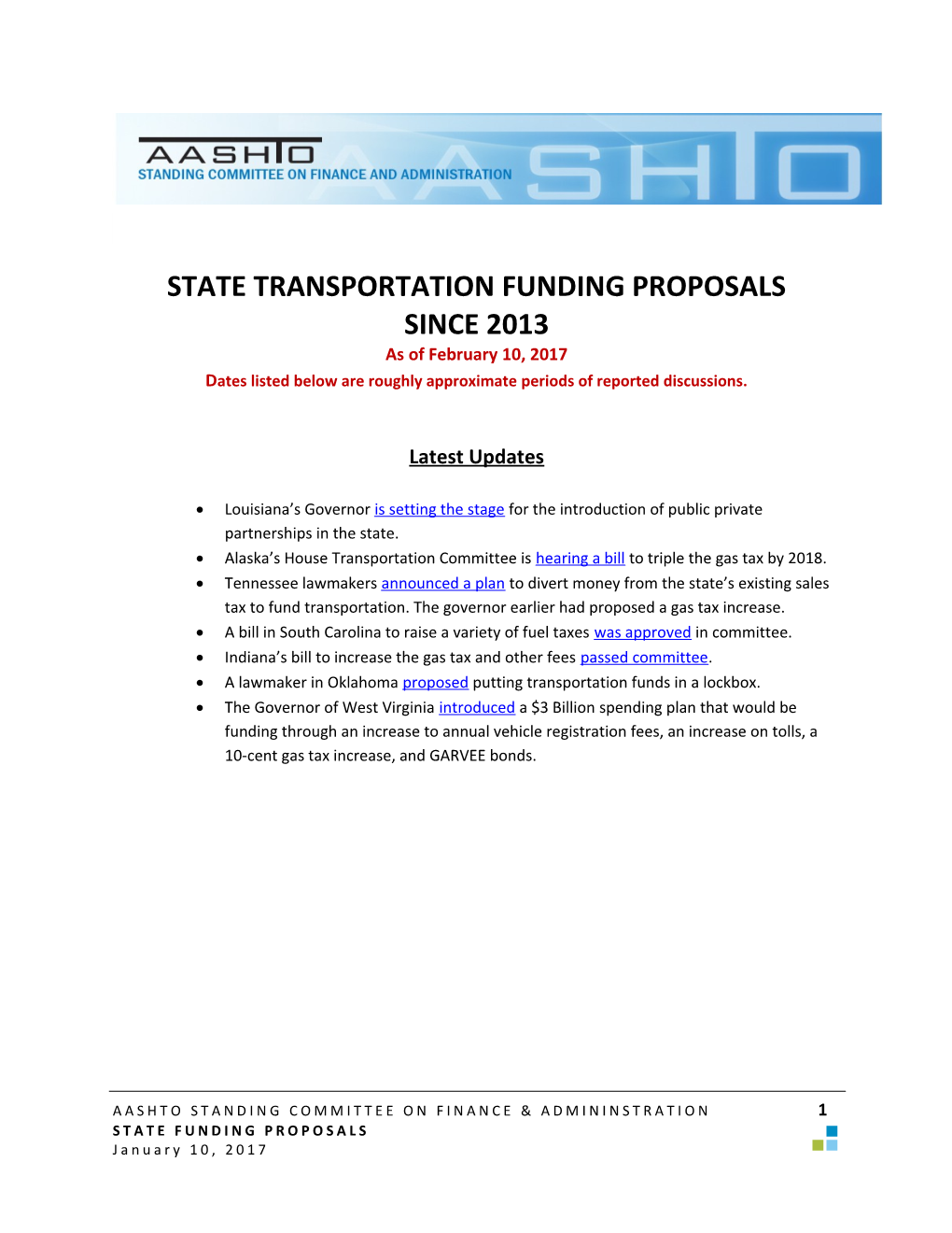 State Transportation Funding Proposals