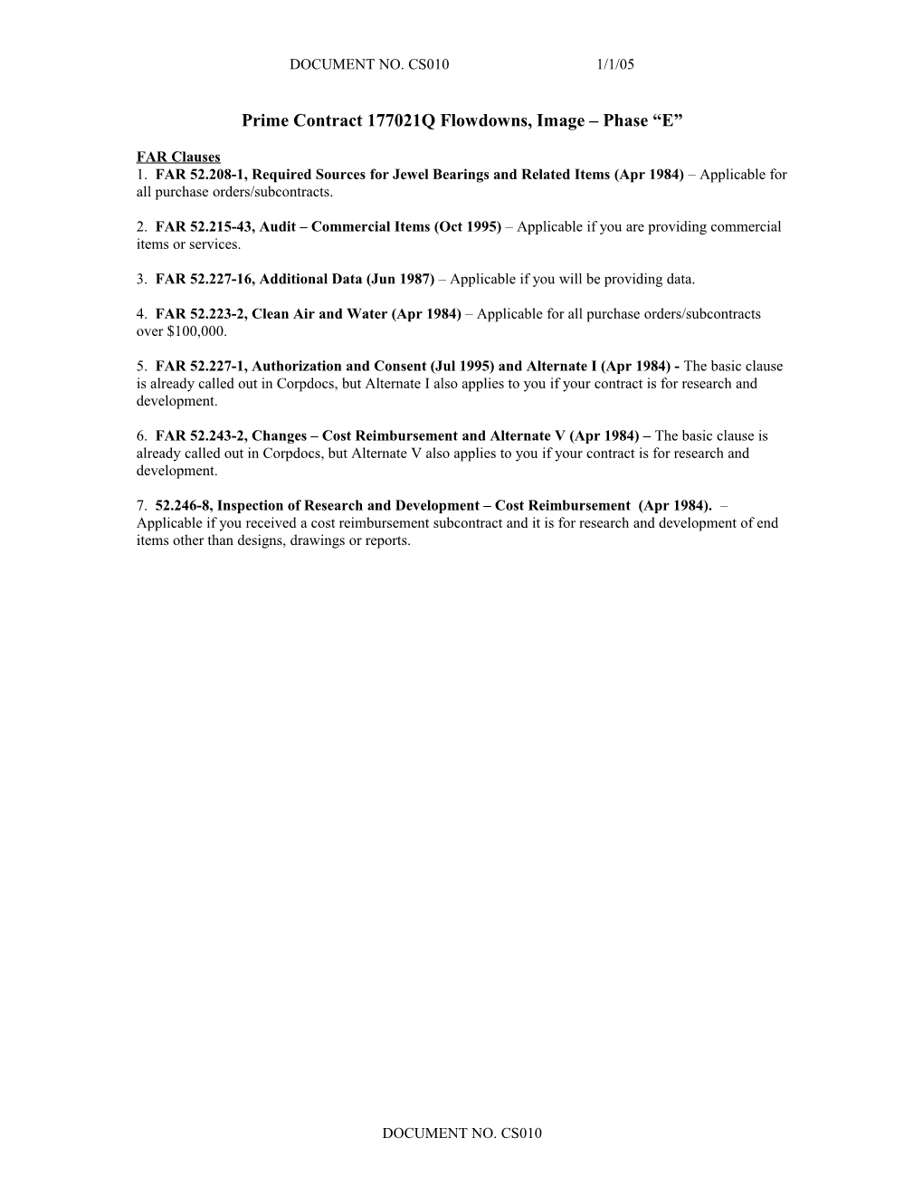 Prime Contract F04701-97-C-0024 (DMSP) Flowdowns When Using Corpdocs