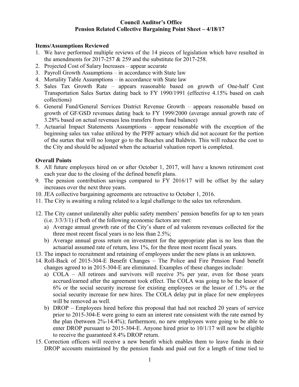 Pension Related Collective Bargaining Point Sheet 4/18/17