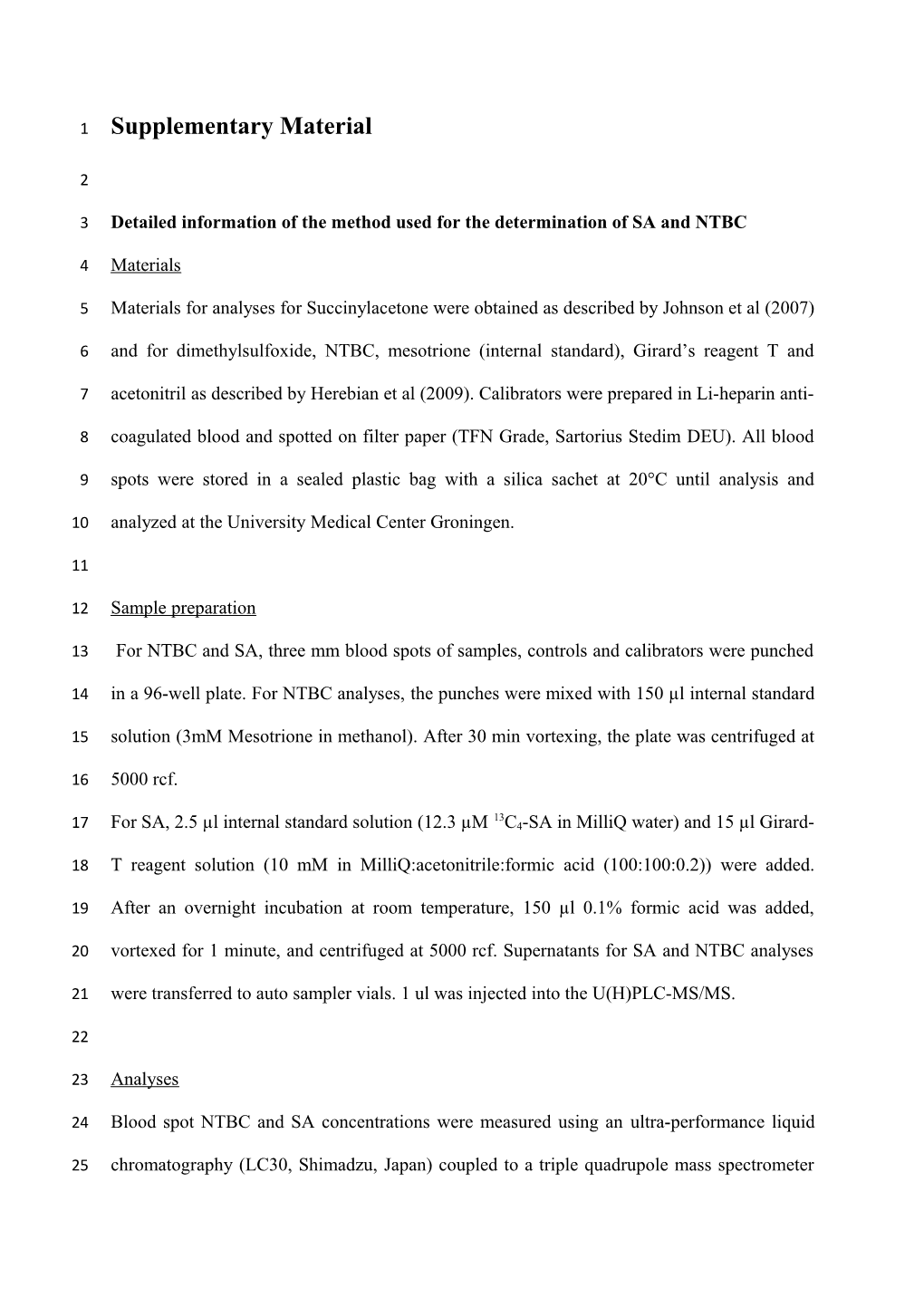 Detailed Information of the Method Used for the Determination of SA and NTBC