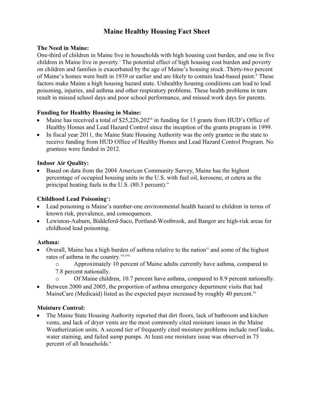 Maine Healthy Housing Fact Sheet