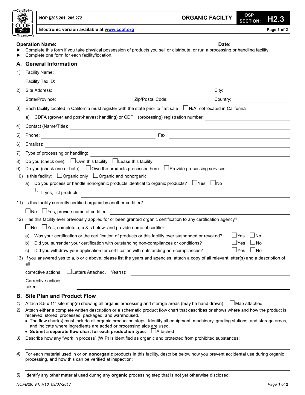 Complete One Form for Each Facility/Location