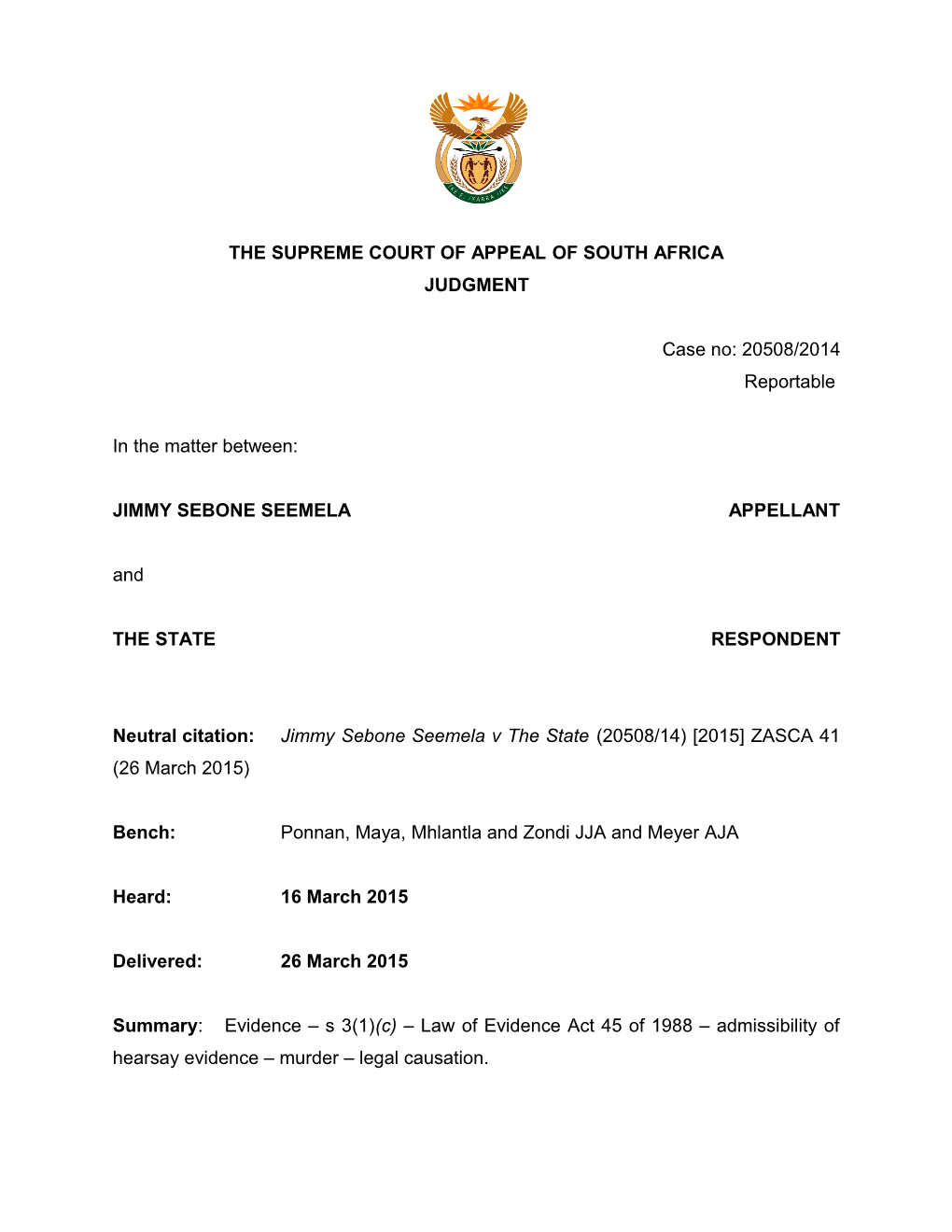 The Supreme Court of Appeal of South Africa s38