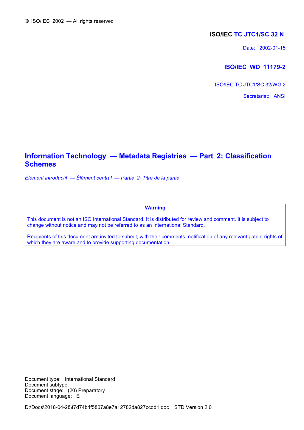 Iso/Iec Tc Jtc1/Sc 32 N