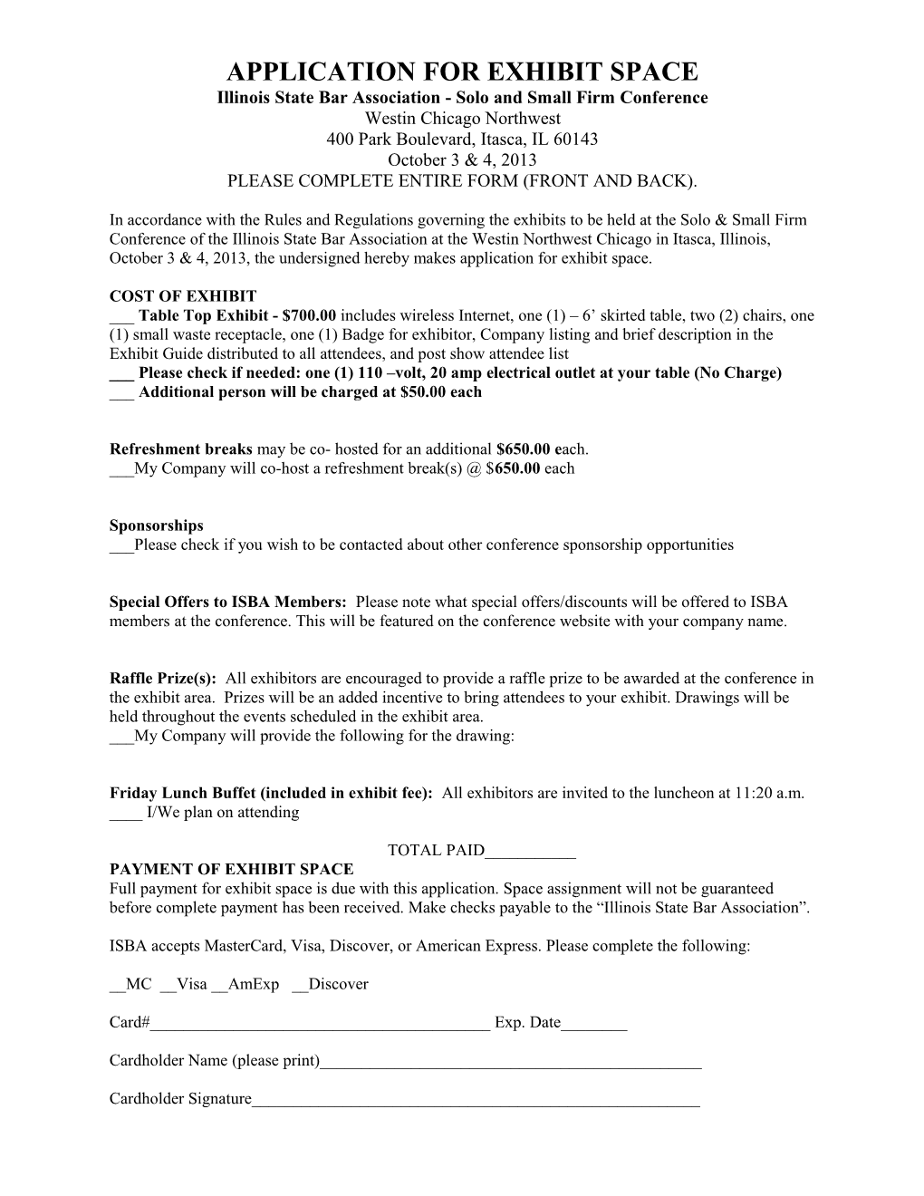 Application for Table-Top Exhibit Space