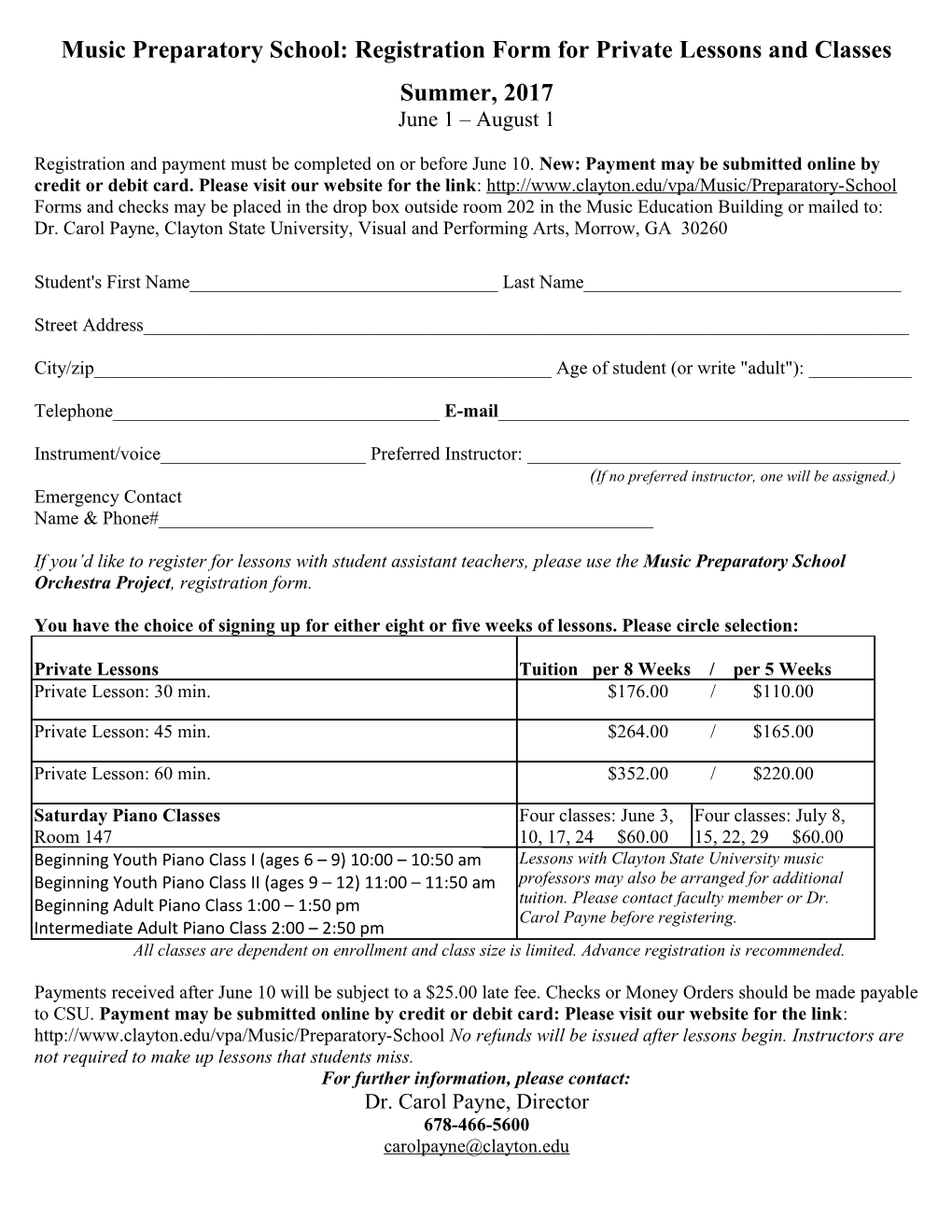 Music Preparatory School Registration Form