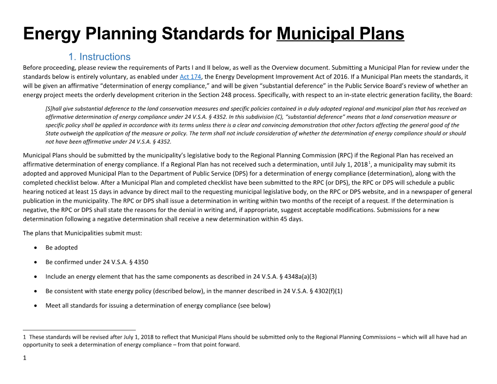 Energy Planning Standards for Municipal Plans