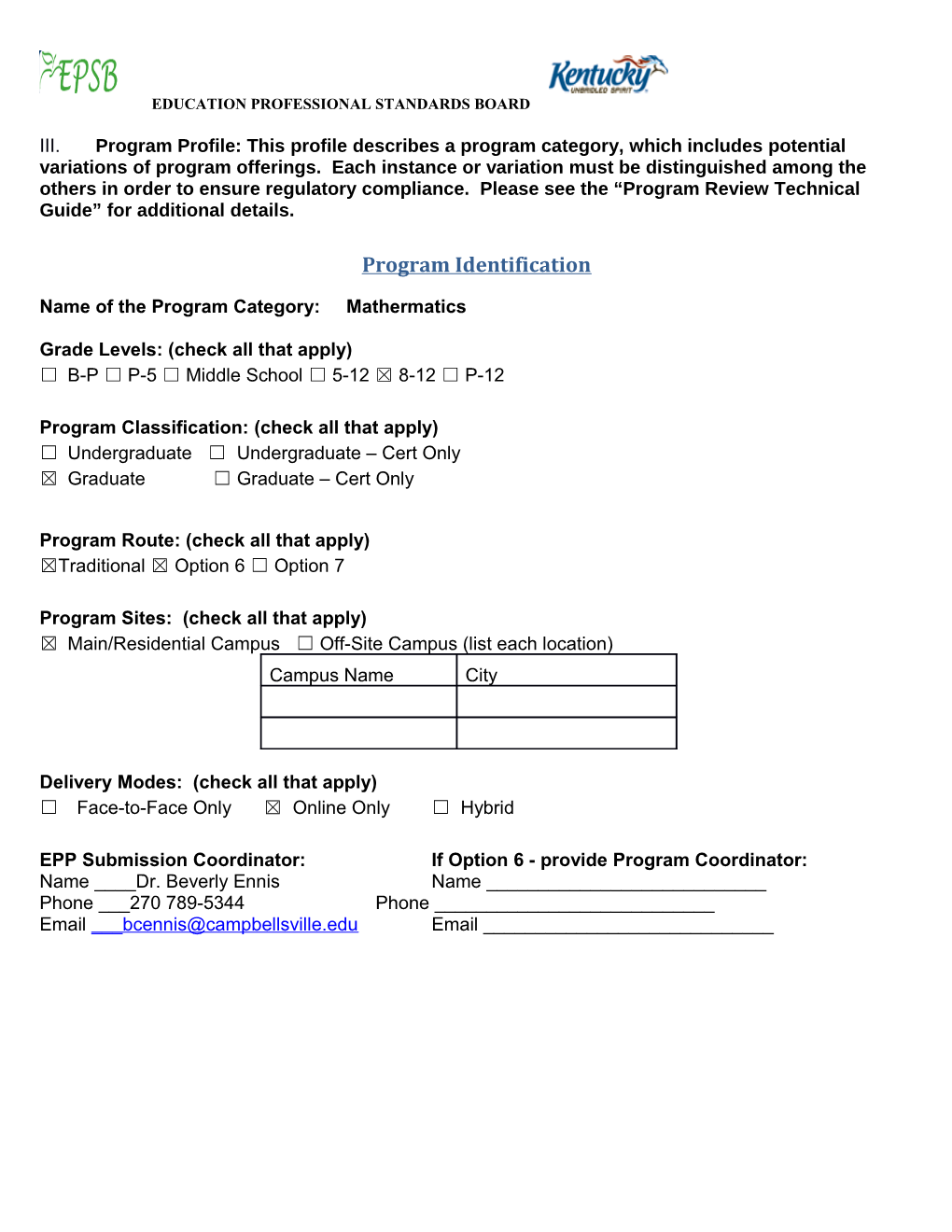 Name of the Program Category: Mathermatics