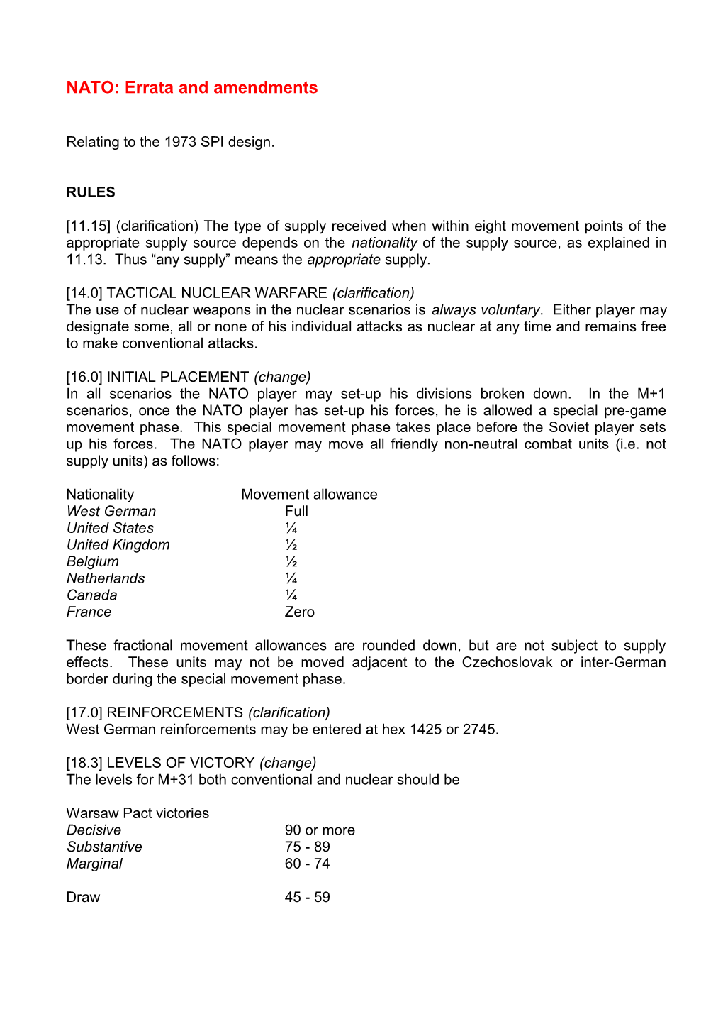 NATO: Errata and Amendments