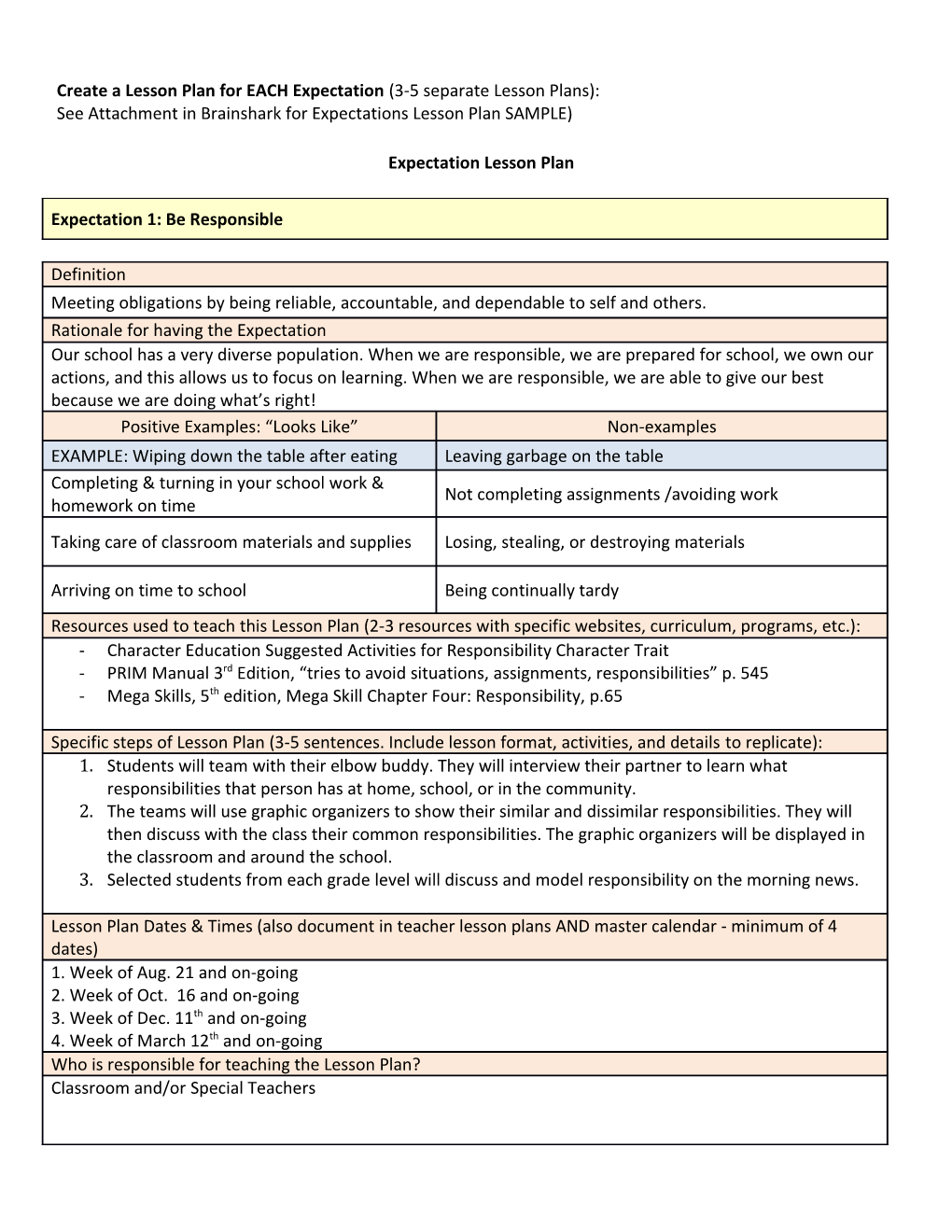 See Attachment in Brainshark for Expectations Lesson Plan SAMPLE) s3