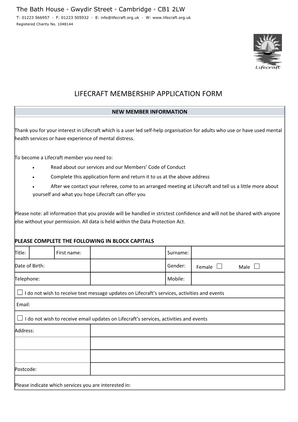 Lifecraftmembershipapplication FORM