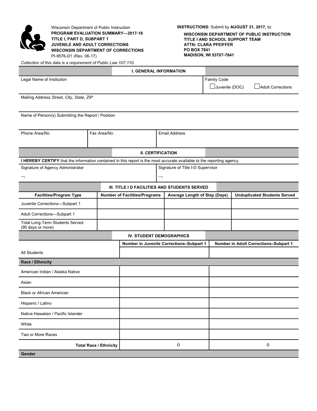 PI-9576-D1 Program Evaluation Summary Juvenile and Adult Corrections