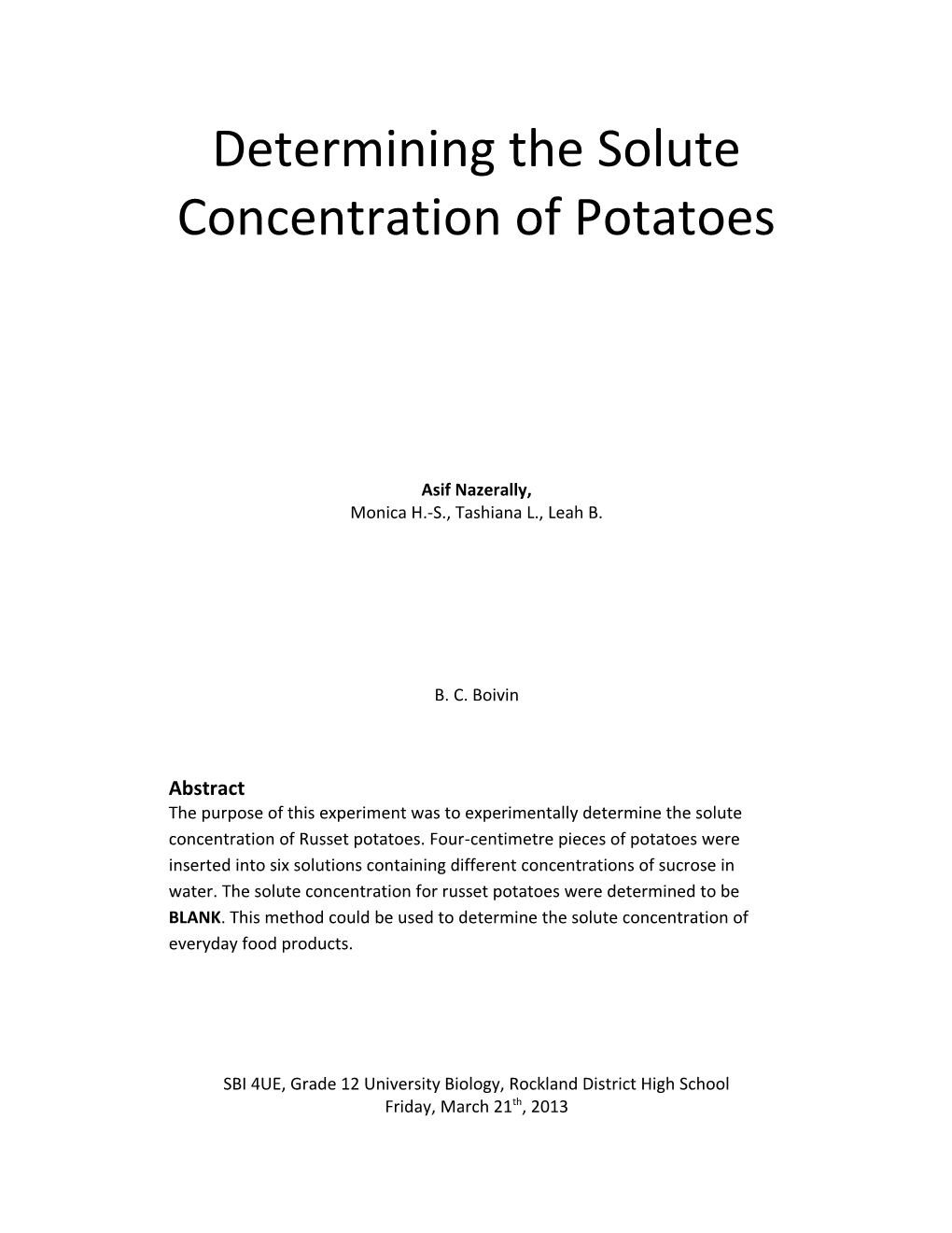 Determining the Solute Concentration of Potatoes