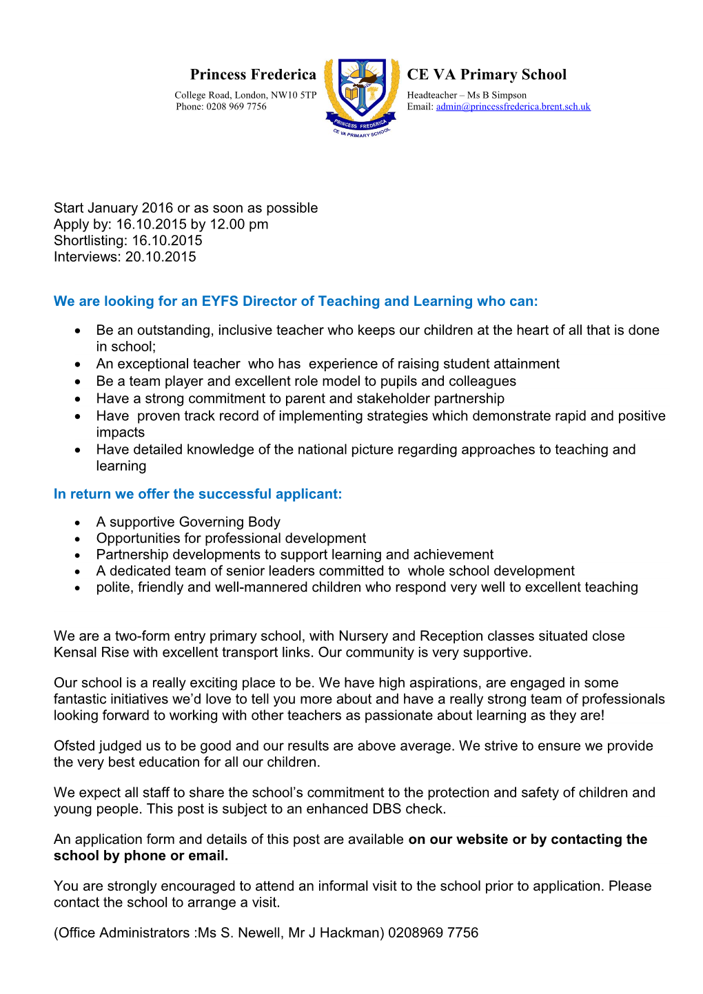 We Are Looking for an EYFS Director of Teaching and Learning Who Can