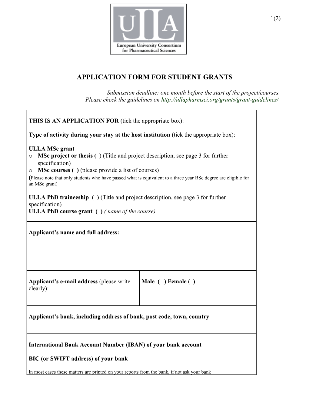 Application Form for STUDENT Grants