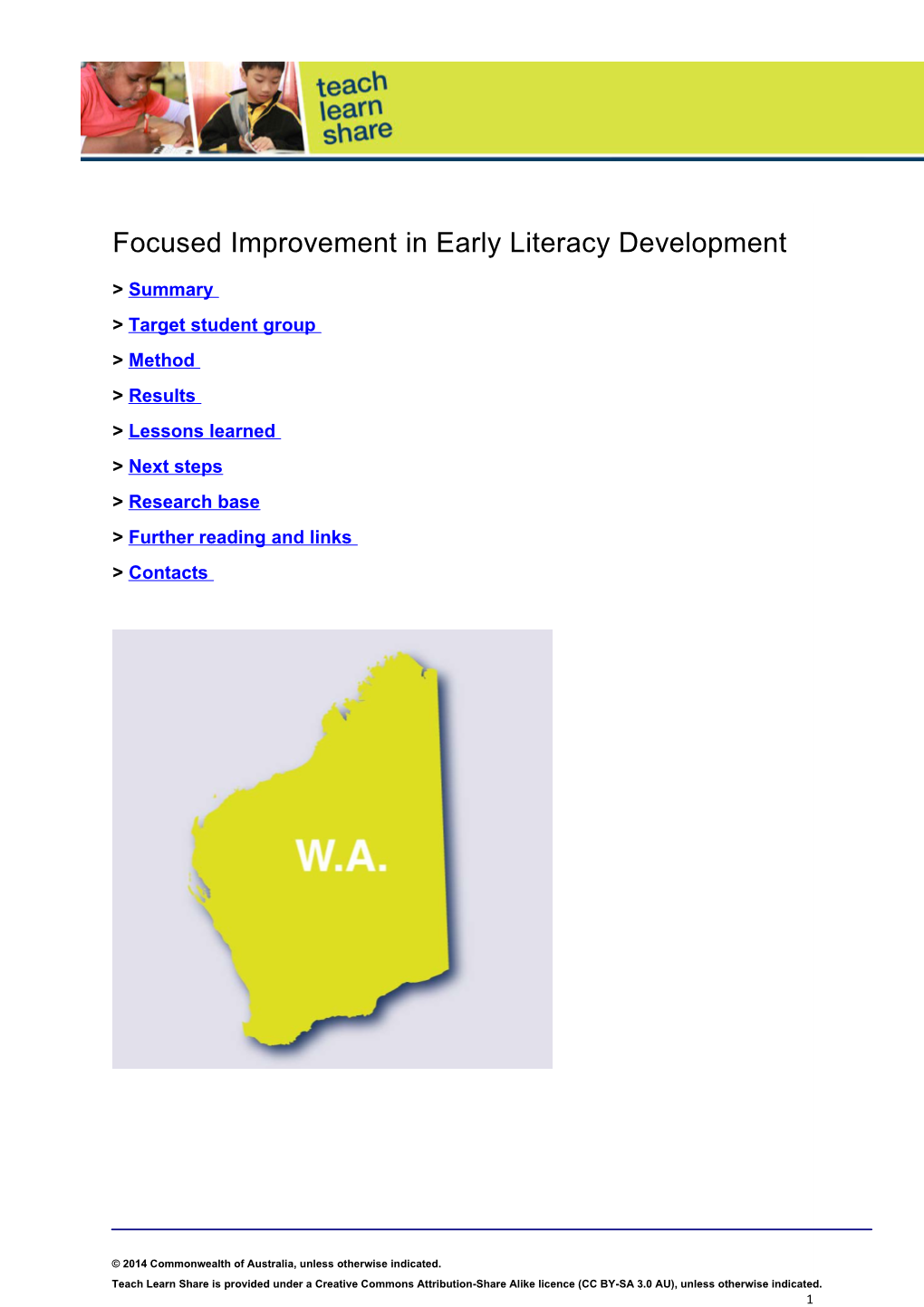 Focused Improvement in Early Literacy Development