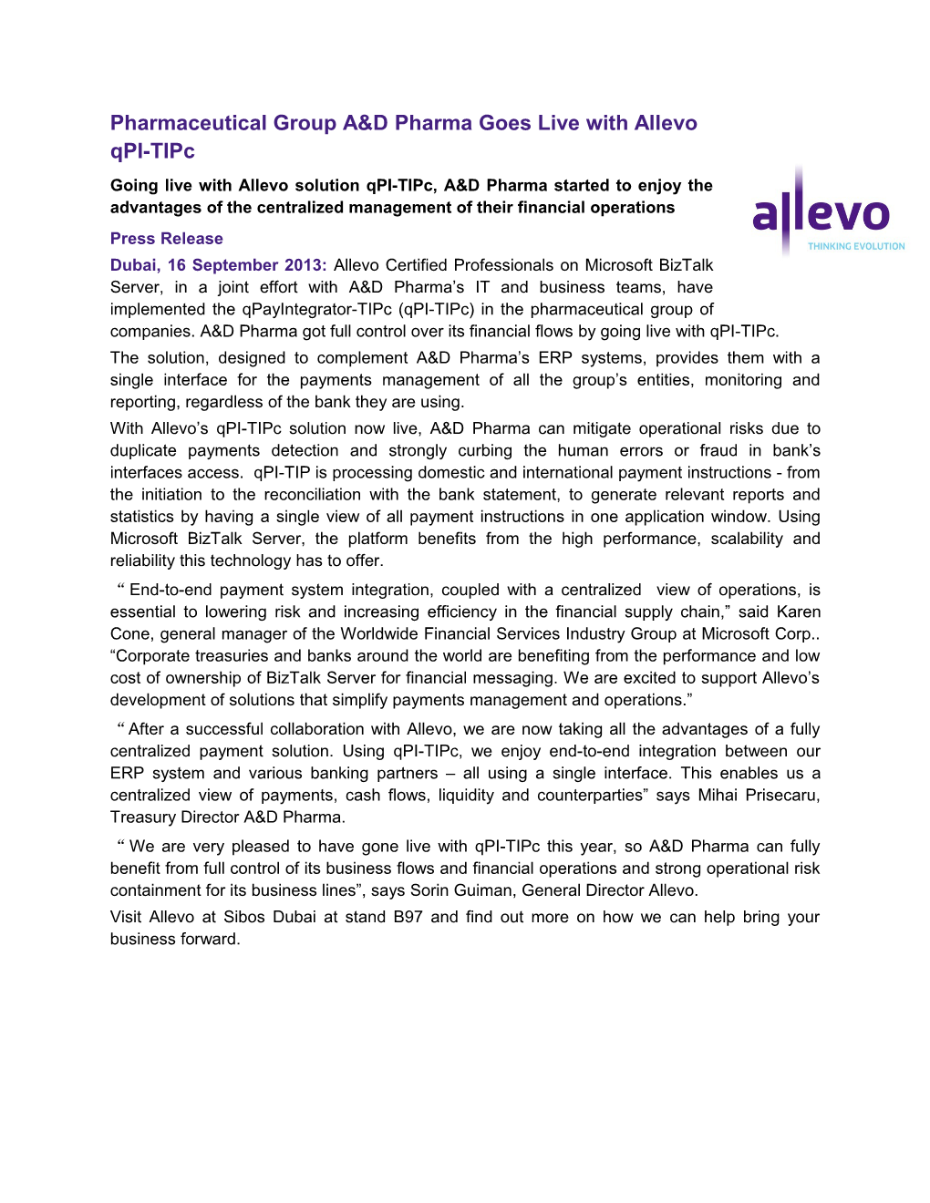Allevo Press Release Pharma