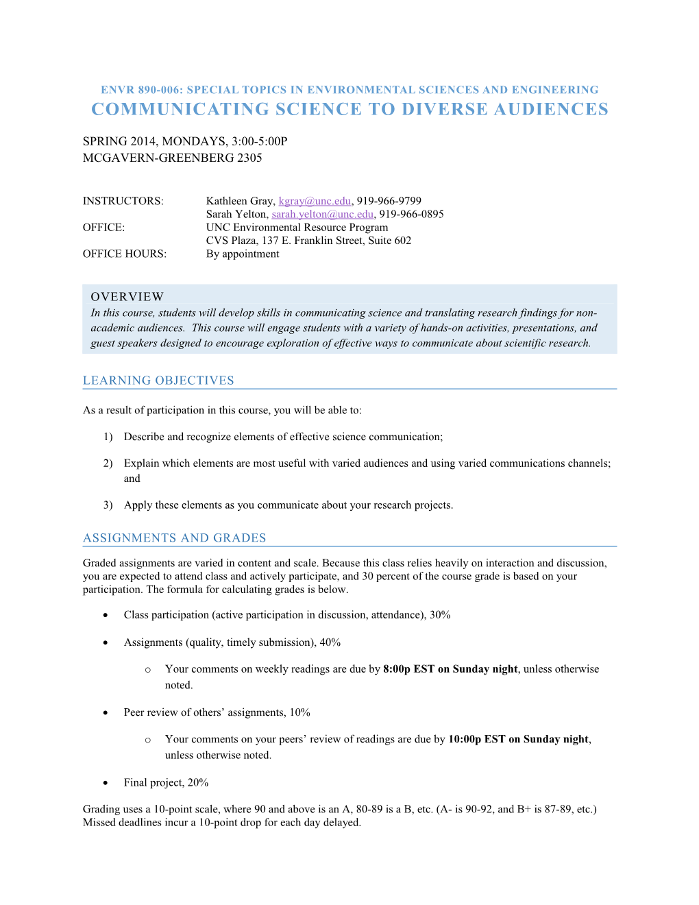 ENVR 890-006: Special Topics in Environmental Sciences and Engineering