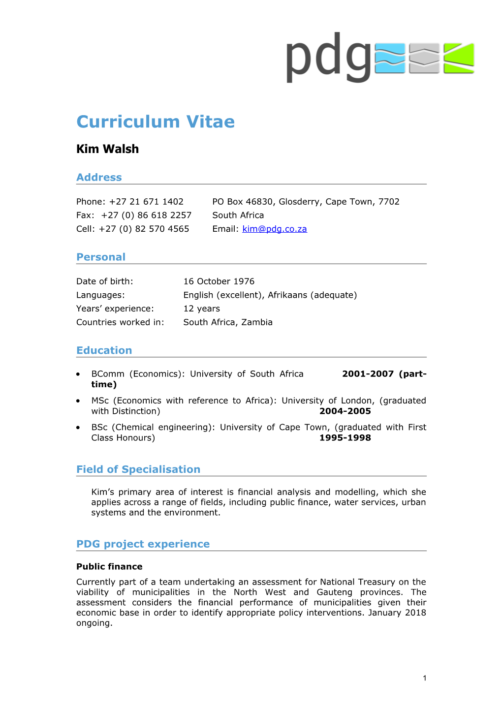 Curriculum Vitae: Kim Walsh