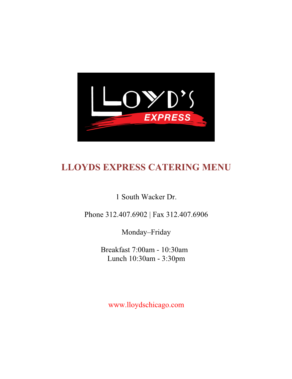Lloyds Express Catering Menu