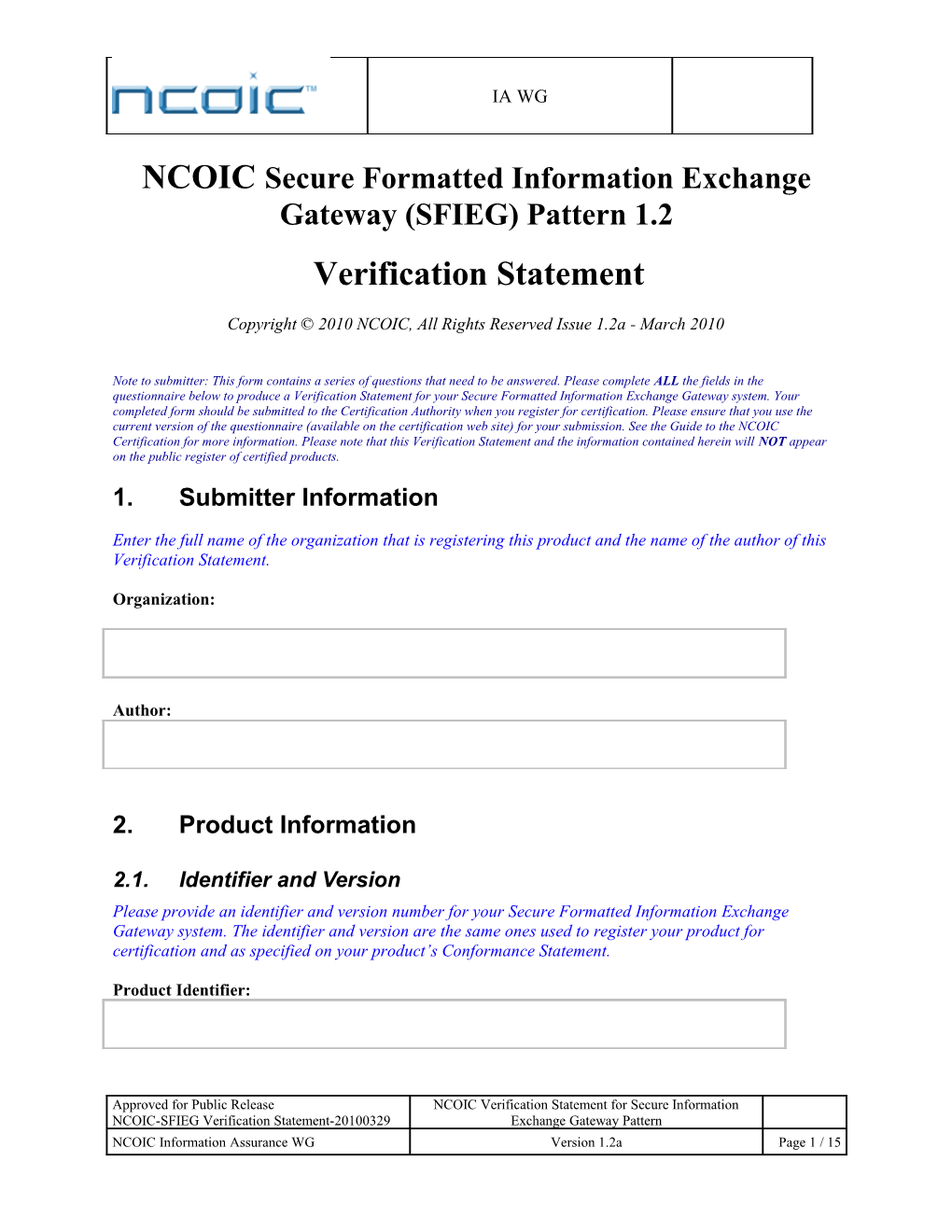 NCOIC Secure Formatted Information Exchange Gateway (SFIEG) Pattern 1