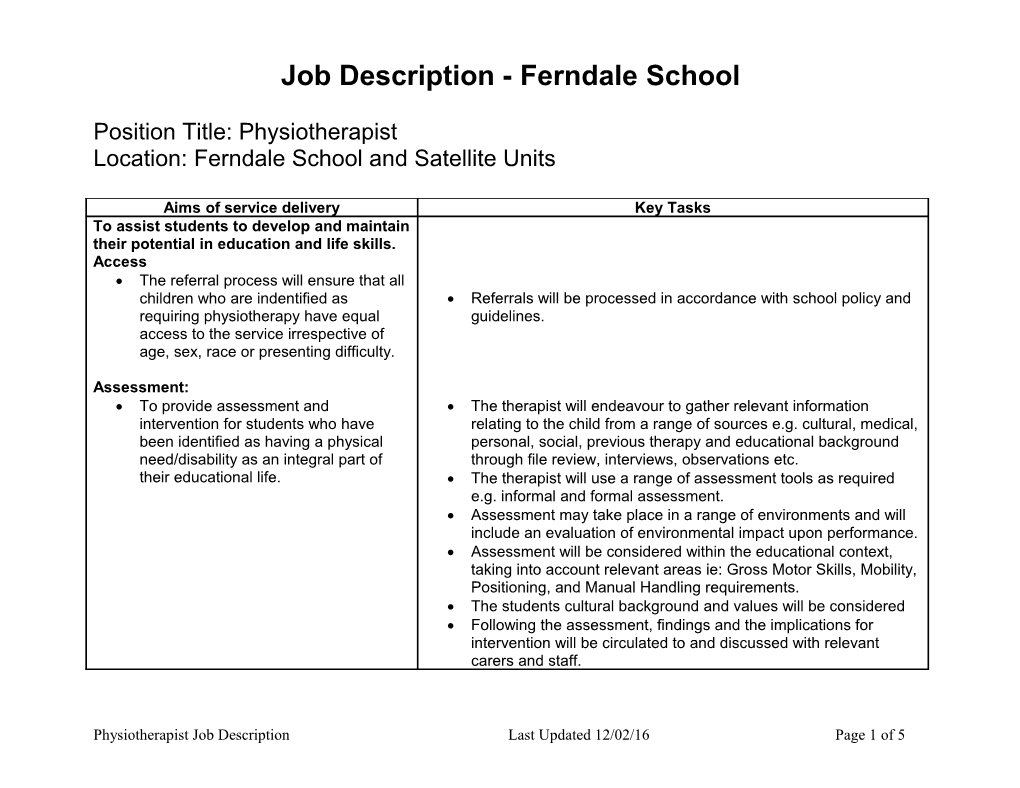 Job Description - Ferndale School
