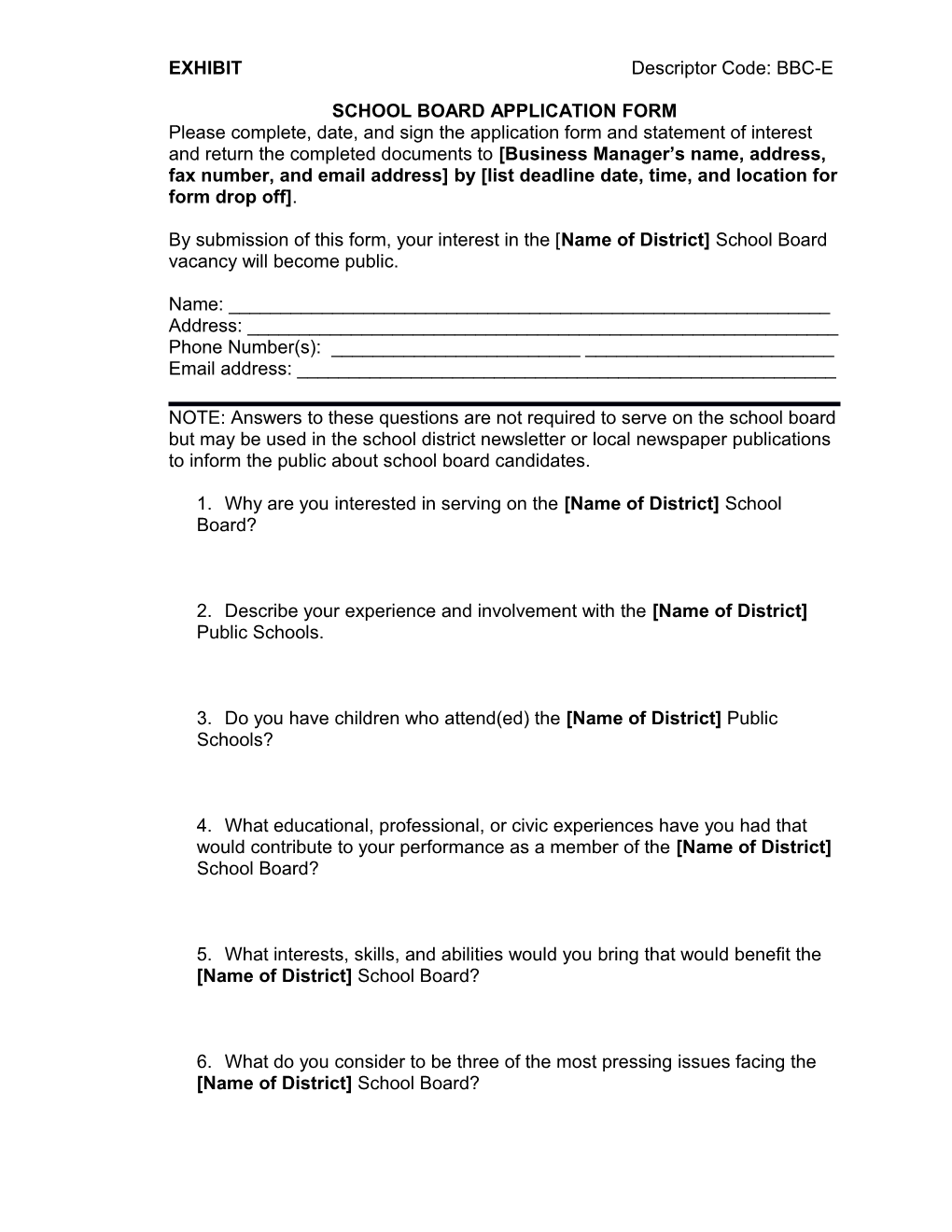 School Board Application Form