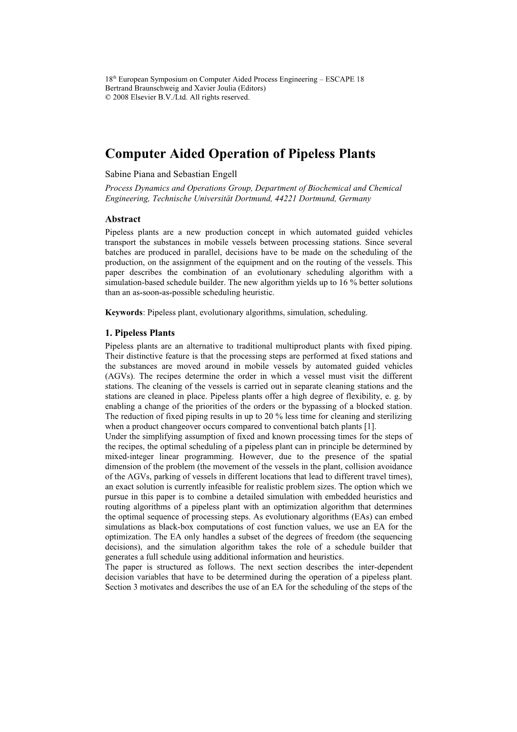 Computer Aided Operation of Pipeless Plants