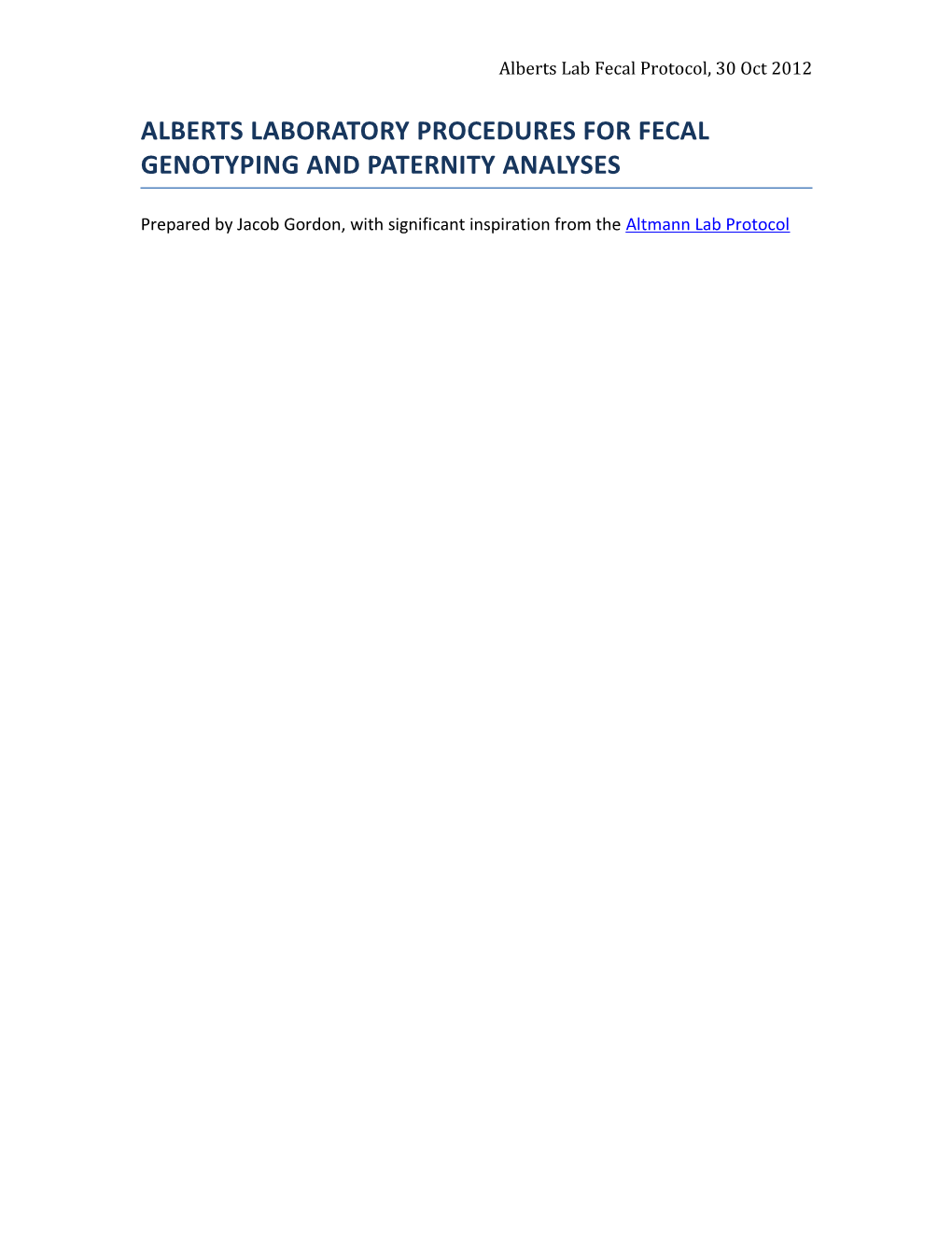 Alberts Laboratory Procedures for Fecal Genotyping and Paternity Analyses