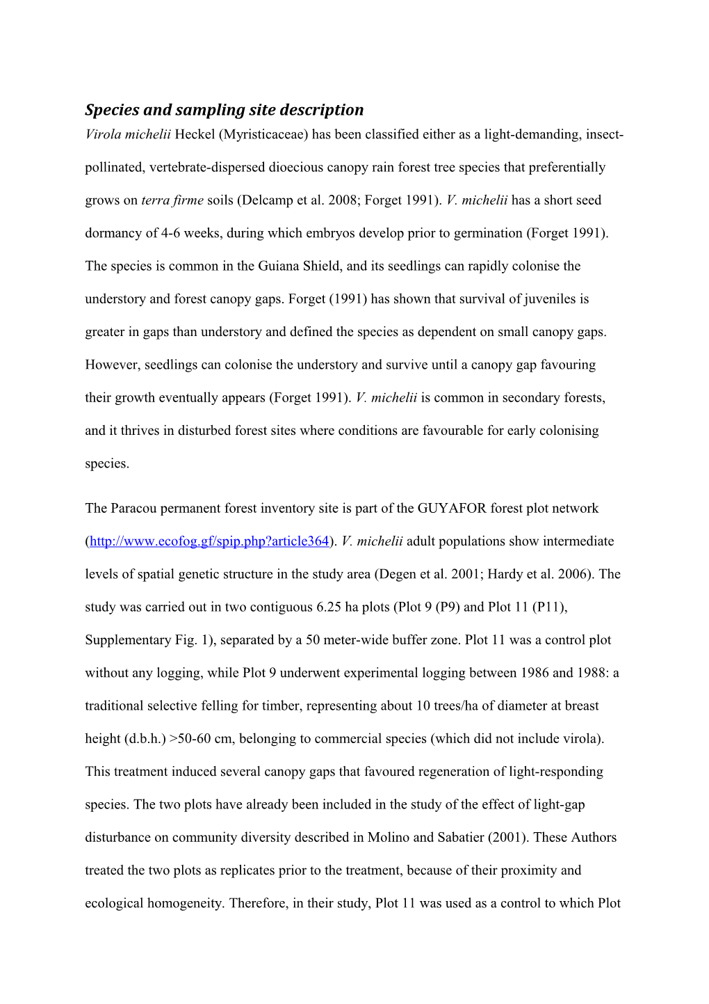 Species and Sampling Site Description